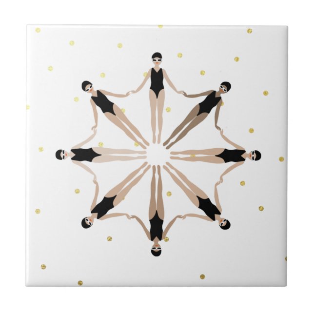 Modern Artistic Synchronised Swimmers Gold Dots   Tile (Front)