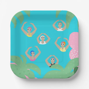 Modern Artistic Synchronised Swimmers Pool Paper Plate