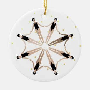 Modern Artistic Synchronized Swimmers Gold Dots   Ceramic Tree Decoration