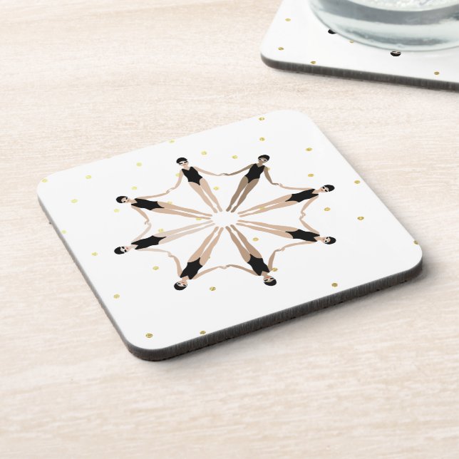 Modern Artistic Synchronized Swimmers Gold Dots  Coaster (Left Side)