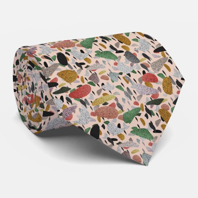 Modern Artistic Terrazzo Style Abstract Pattern Tie (Rolled)