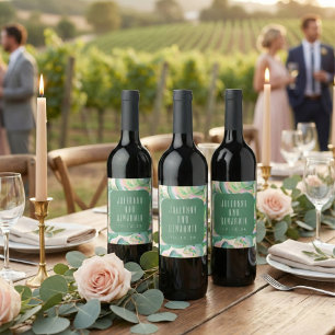 Modern Artsy Abstract Green Watercolor Wedding Wine Label
