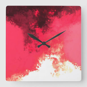 Modern Artsy Abstract Red Burgundy Inferno Art Square Wall Clock