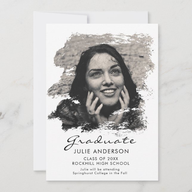 Modern Artsy Brush Stroke Grad Announcement (Front)