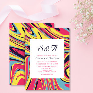Modern Artsy Colourful Abstract Swirl Wedding Invitation