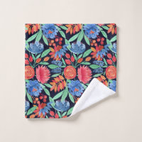 Modern Artsy Coral Blue Floral Watercolor Pattern