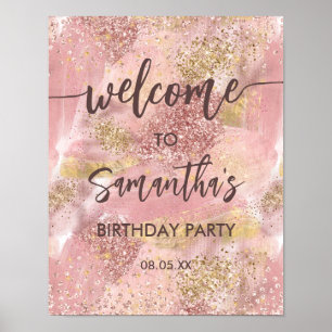 Modern Artsy Girly Pink Faux Gold Glitter Welcome Poster