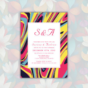 Modern Artsy Pink Abstract Swirl Wedding Invitation