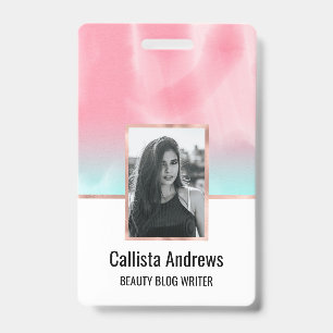 Modern Artsy Pink Aqua Watercolor Gradient ID Badge