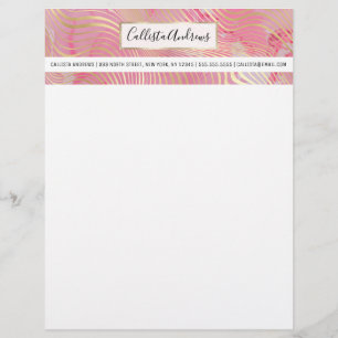 Modern Artsy Pink Gold Curved Stripes Marble Custom Letterhead