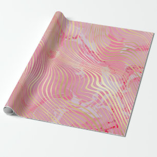 Modern Artsy Pink Gold Curved Stripes Marble Wrapping Paper