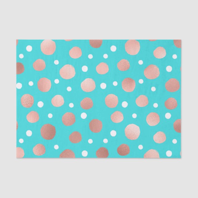 Modern Artsy Rose Gold Teal Polka Dots Tissue Paper (Front)