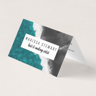 Modern Artsy Teal Blue Black Ocean Beach Waves Business Card