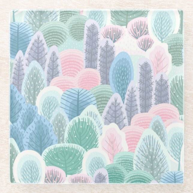 Modern Artsy Winter Trees Glass Coaster (Front)