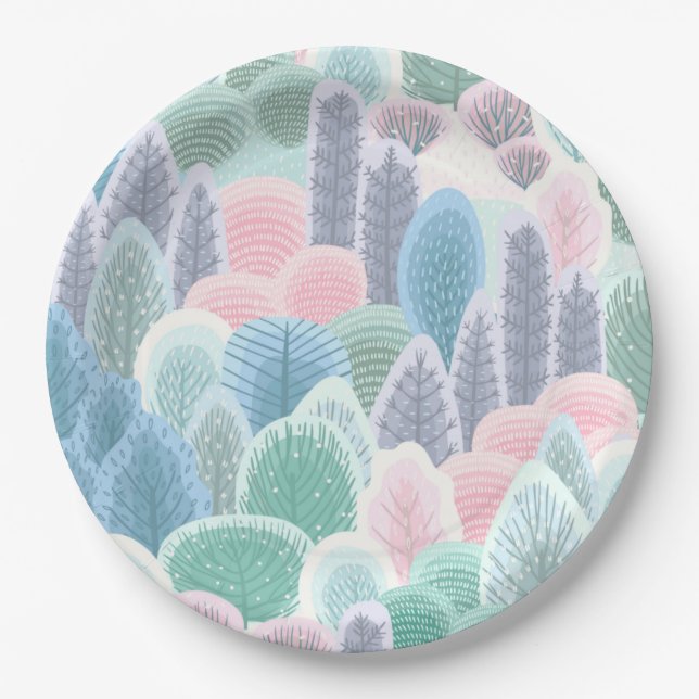 Modern Artsy Winter Trees Paper Plate (Front)