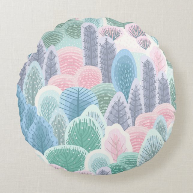 Modern Artsy Winter Trees Round Cushion (Front)