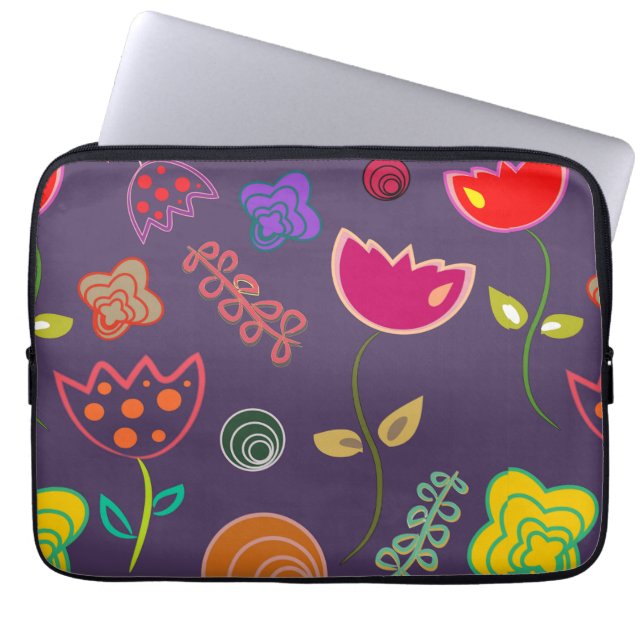 Modern arty purple and pink flowers laptop sleeve (Front)