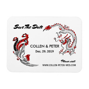 Modern Asian Chinese Dragon-Phoenix Save The Date Magnet