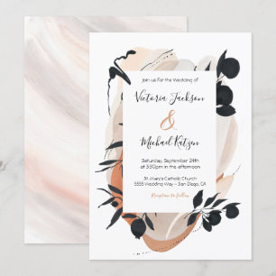 Modern Asian Ink & Watercolor Neutral Wedding Invitation