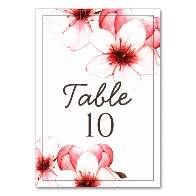 Modern Asian Inspired Cherry Blossom Wedding Table Number (Front)
