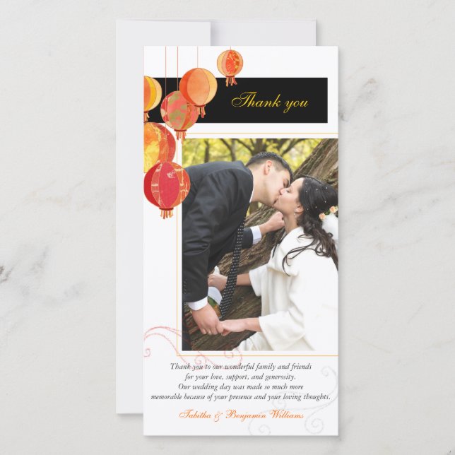 Modern Asian Lanterns Wedding Thank You Photo (Front)