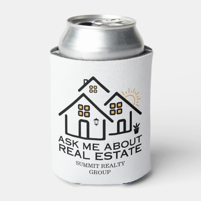 Modern Ask Me About Real Estate Drink Can Cooler (Can Front)