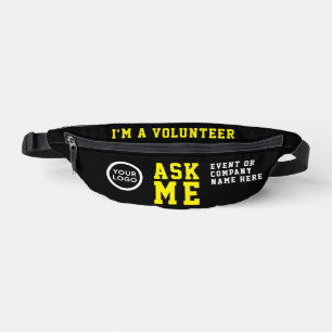 Modern Ask Me Yellow Black Volunteer Event Logo Bum Bags
