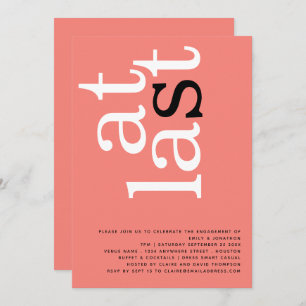 Modern At Last Coral Rose Engagement Party Invitation