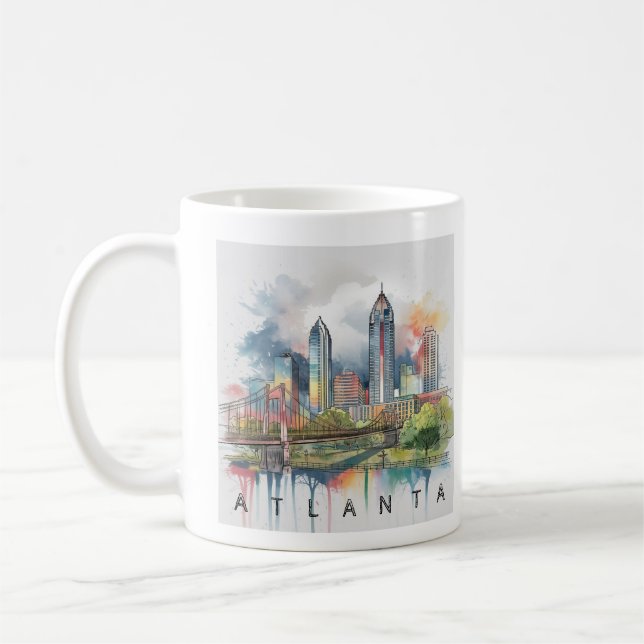 Modern Atlanta Georgia Stylised Watercolor Coffee Mug (Left)