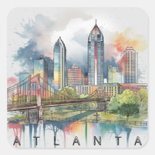Modern Atlanta Georgia Stylised Watercolor Square Sticker