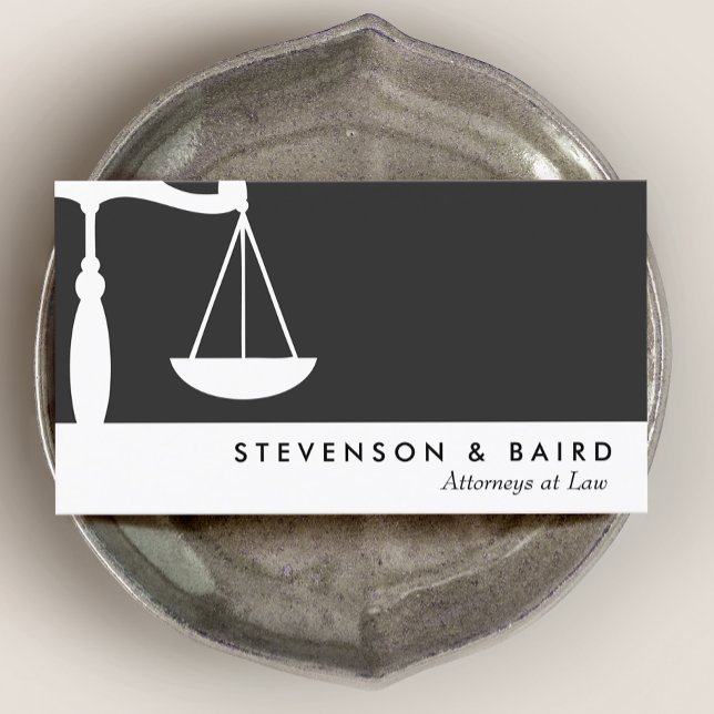 Modern Attorney Justice Scale Black and White Business Card (Creator Uploaded)