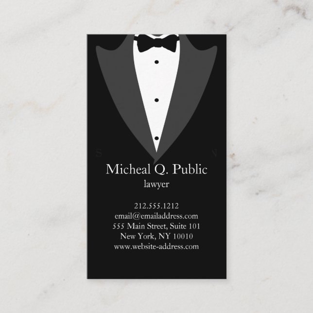 Modern Attorney Lawyer Tailor Black Suit Business Card (Front)