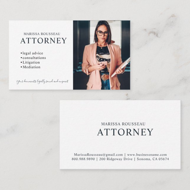 Modern Attorney Photo Professional Business Card (Front/Back)