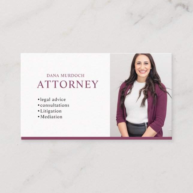 Modern Attorney Professional Photo Business Card (Front)