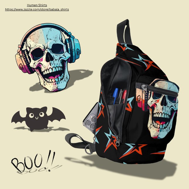 Modern attractive skull colourful stars Black Sling Bag (Creator Uploaded)