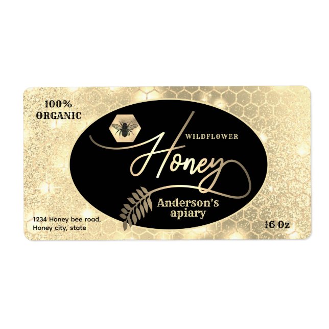Modern attractive sparkle gold bee script honey (Front)
