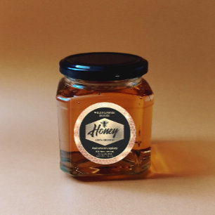 Modern attractive sparkle gold bee script honey classic round sticker