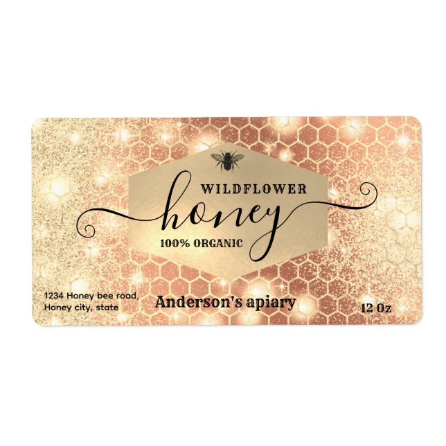 Modern attractive sparkle gold bee script honey la (Front)