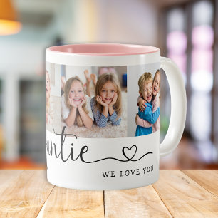 Modern Auntie We Love You 4 Photo Collage  Two-Tone Coffee Mug