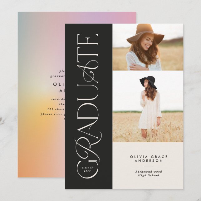 Modern aura pink colourful typography multi photo (Front/Back)