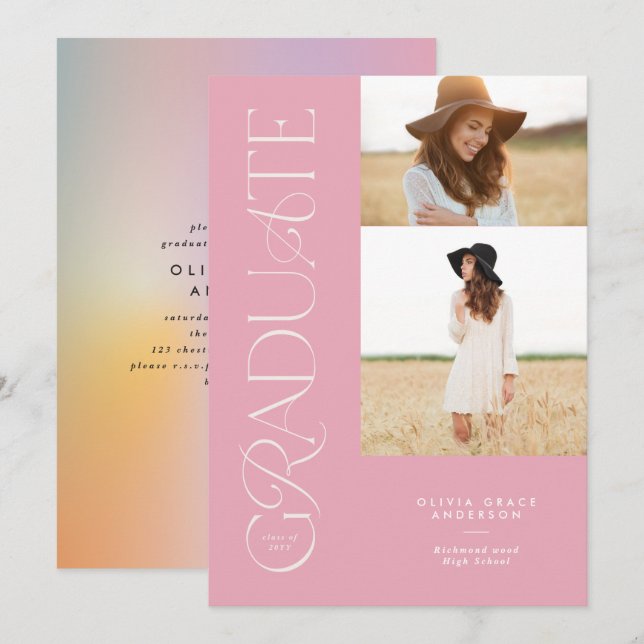 Modern aura pink colourful typography multi photo (Front/Back)