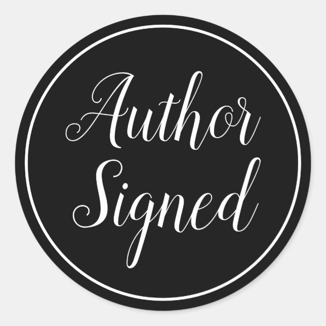 Modern Author Signed Black and White Classic Round Sticker (Front)