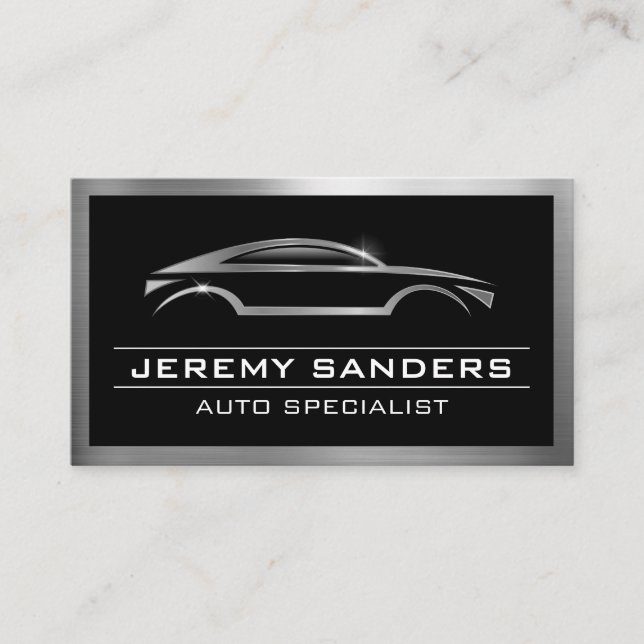 Modern Auto Car Logo | Metallic Shine Border Business Card (Front)