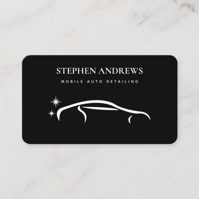 Modern Auto Detailing Cleaning Auto Repair Black Business Card (Front)