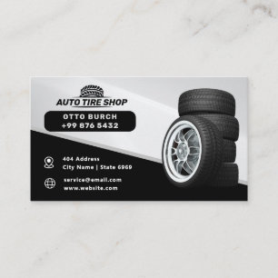Modern auto Tire Shop Black Business Card
