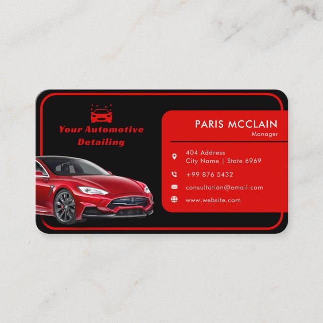 Modern Automotive Detailing |  Red Black Business Card (Front)