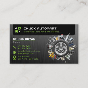 modern automotive part   black green business card