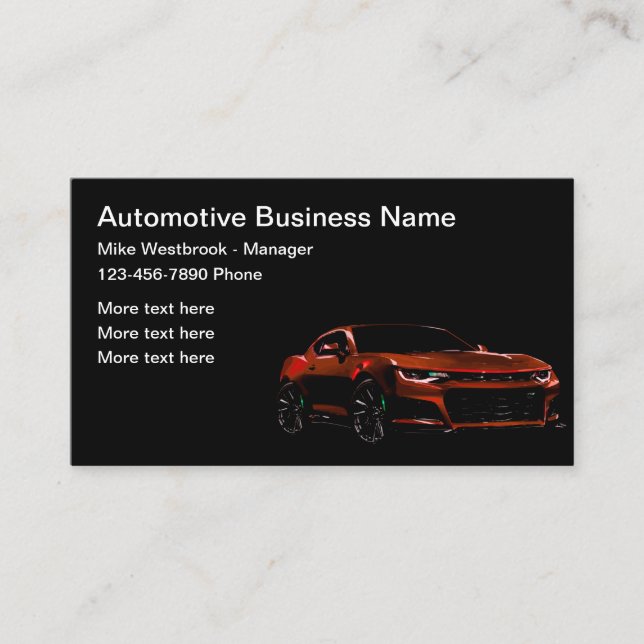 Modern Automotive Theme Cool Business Cards (Front)