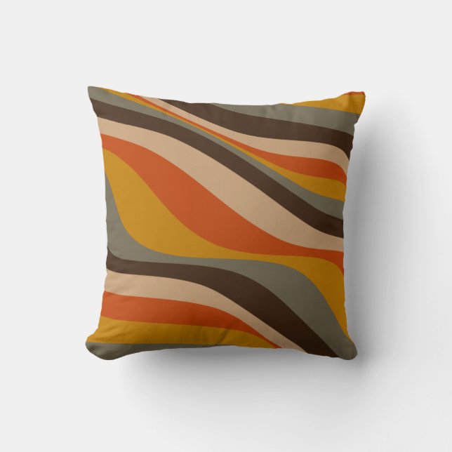 Modern Autumn Abstract Wavy Lines in Earth Tones  Cushion (Front)
