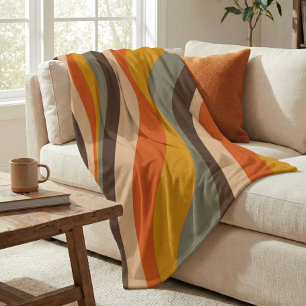 Modern Autumn Abstract Wavy Lines in Earth Tones Fleece Blanket